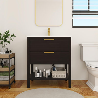 Antja 30" Freestanding Single Bathroom Vanity Set with Ceramic Basin Top，1 Shelf and 2 Soft Close Drawers