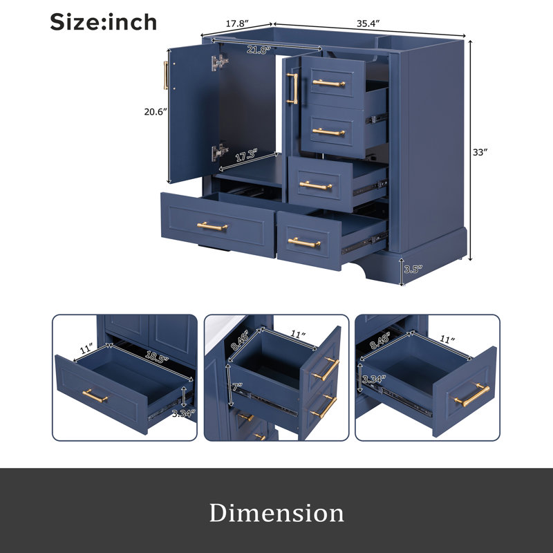 Meuble-lavabo traditionnel 36 po (lavabo non inclus), Bleu
