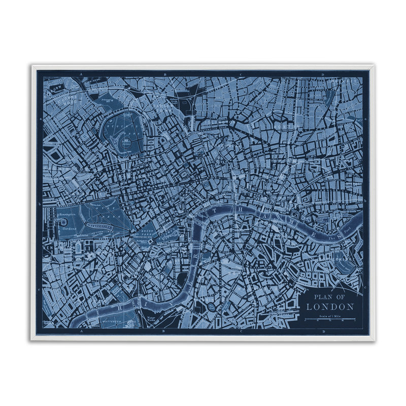 Giclée de carte de Londres détaillée bleue, design par Phillipa Katz, H 11 po x l 14 po