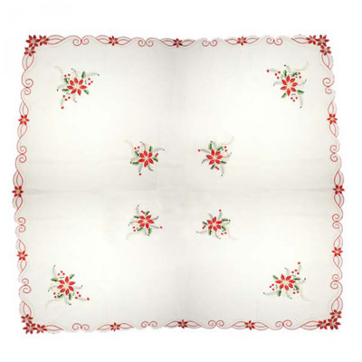 Holly and Flower Square Embroidered Tablecloth