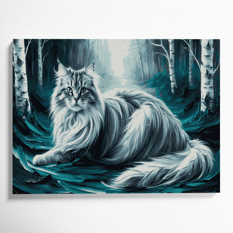 Chats, forêt norvégienne, chat, toile grise, art mural, H 20 po x l 24 po