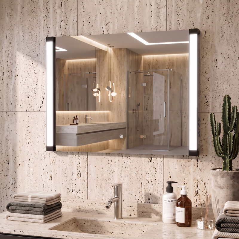 Miroir de salle de bain DEL 81 cm x 61 cm avec bras lumineux rotatifs à 270°, luminosité et température de couleur réglables, fonction mémoire