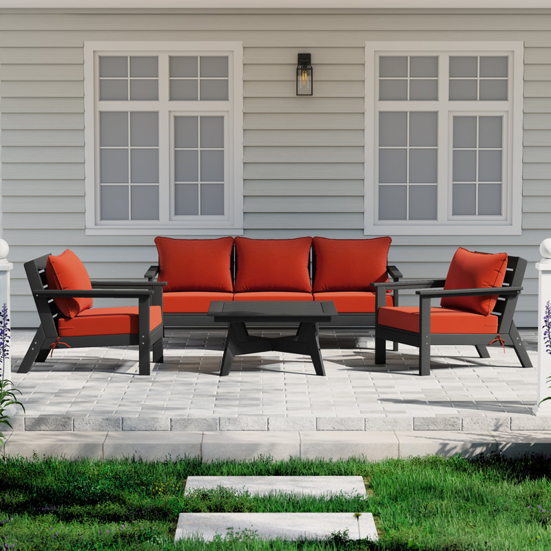 6-Piece Deep Seating Set, Black, Orange