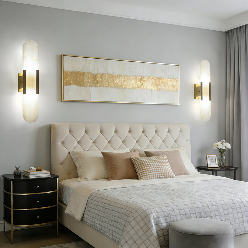 19.7in Dimmable Wall Mounted Sconce with Alabaster Shade,Modern 2-lights Wall Light  with G9 Bulbs, Gold