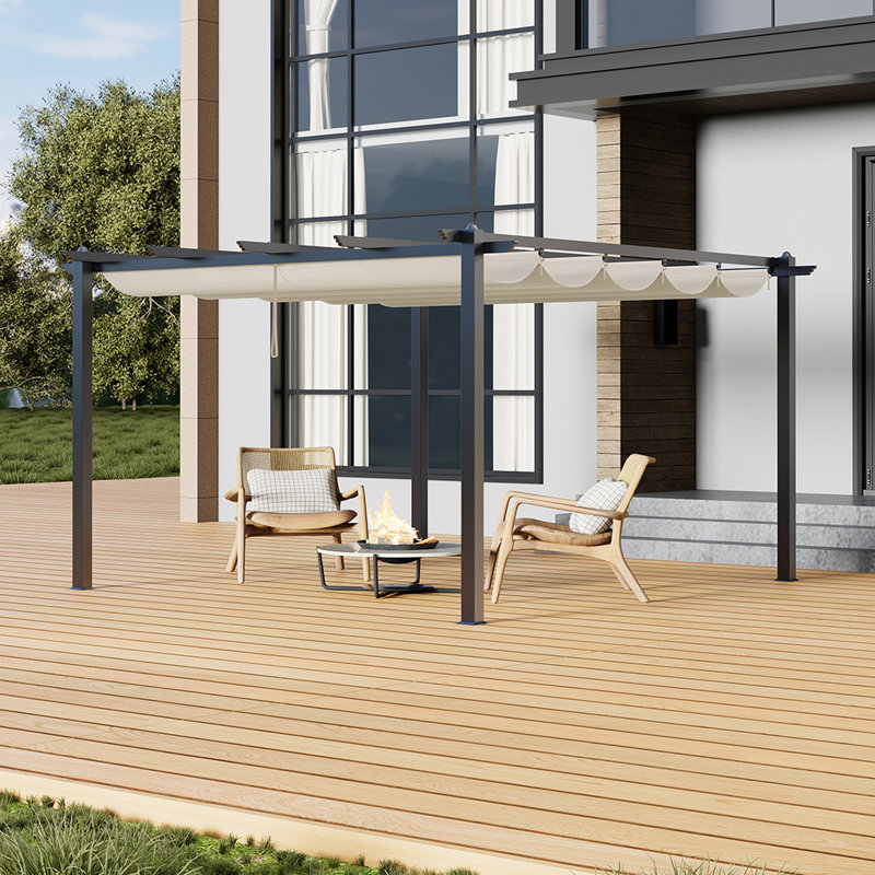 Aluminium Pergola with Retractable Roof, Beige