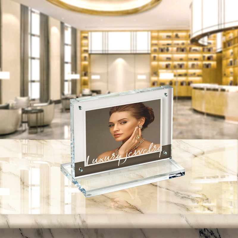 Slim Deluxe Acrylic Block Frame 7” x 5” on ½” Acrylic Base with Magnet Closure and Rubber Bumpers, Landscape/Horizontal