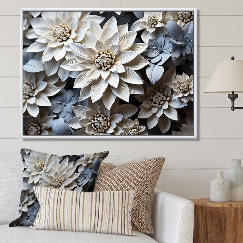 Monochromatique tournesols bleus tranquillité sur toile, Cadre naturel flottant, H 16 po x l 32 po x P 1 po
