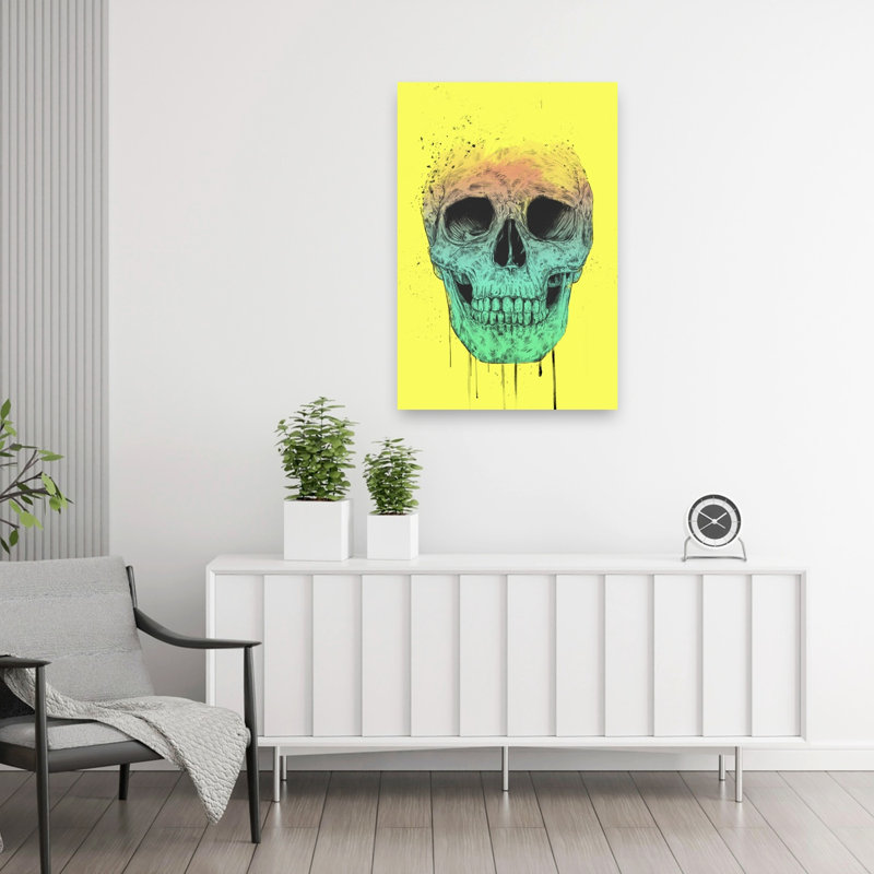 «Vibrant Gradient Skull Abstract», reproduction d'art murale contemporaine, 36" H x 24" W