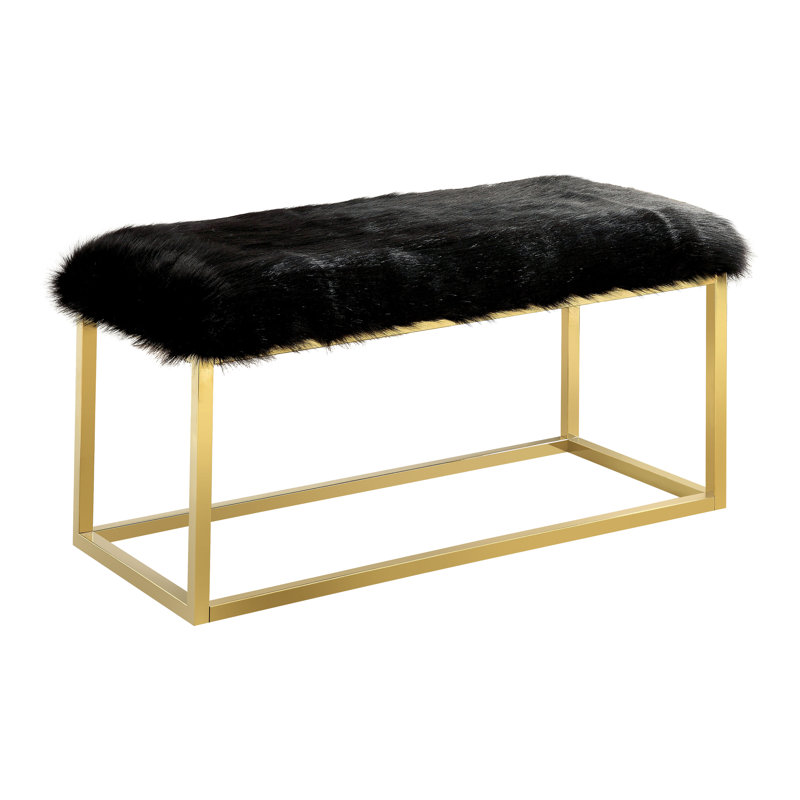 Agrippa Faux Fur Upholstered Bench, Black/Gold