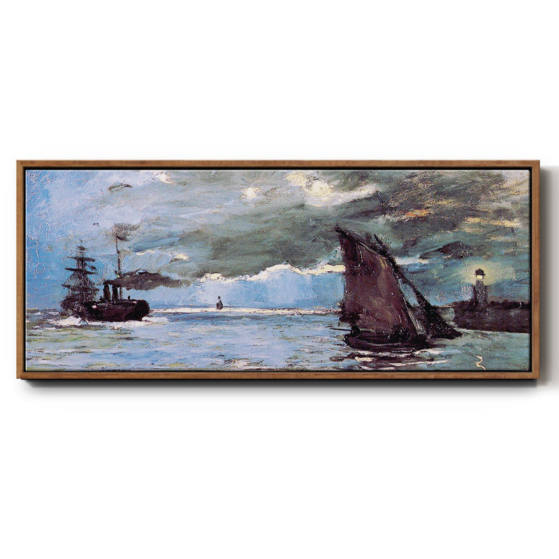 Paysage marin encadré sur toile par Claude Monet, Toile avec cadre noyer, H 24 po x l 60 po x P 1,5 po
