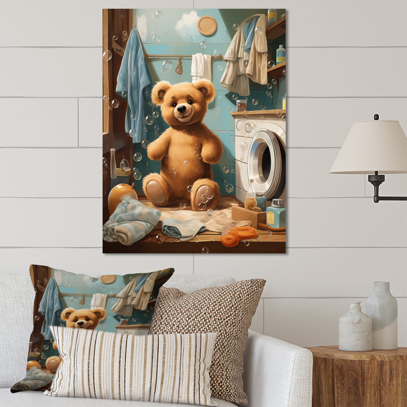 «Bear Laundryroom Bubbles 4» - Art mural en métal, H 32 po x l 16 po x P 1 po