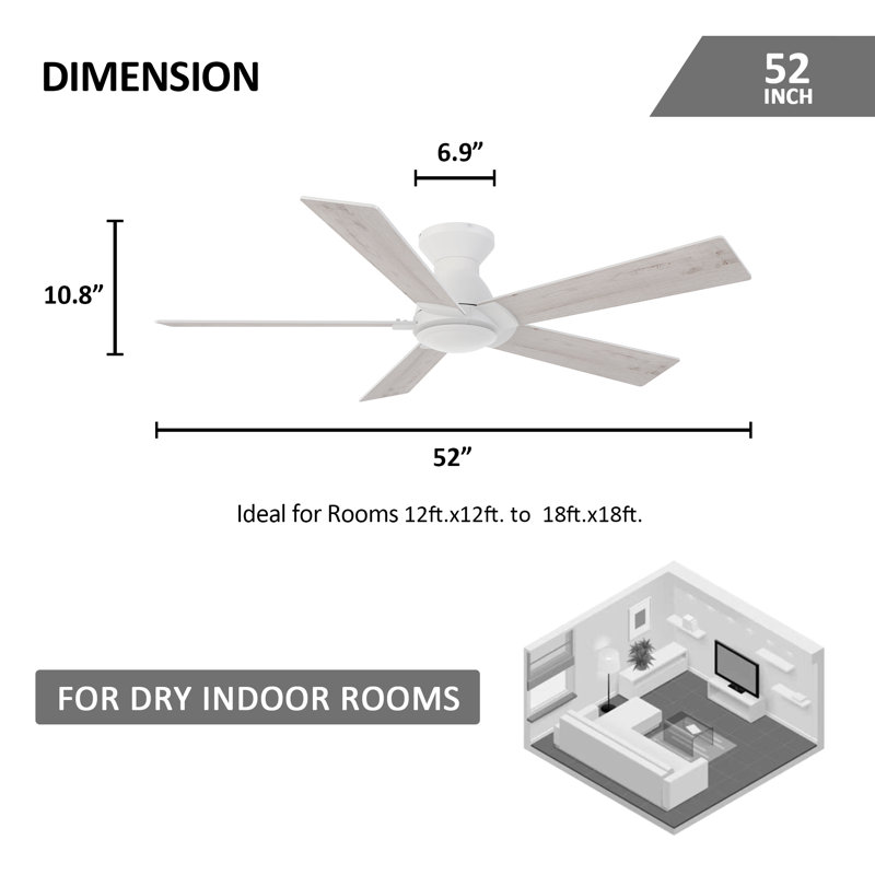 Ventilateur de plafond à moteur à courant continu 52 po sans lumière, télécommande