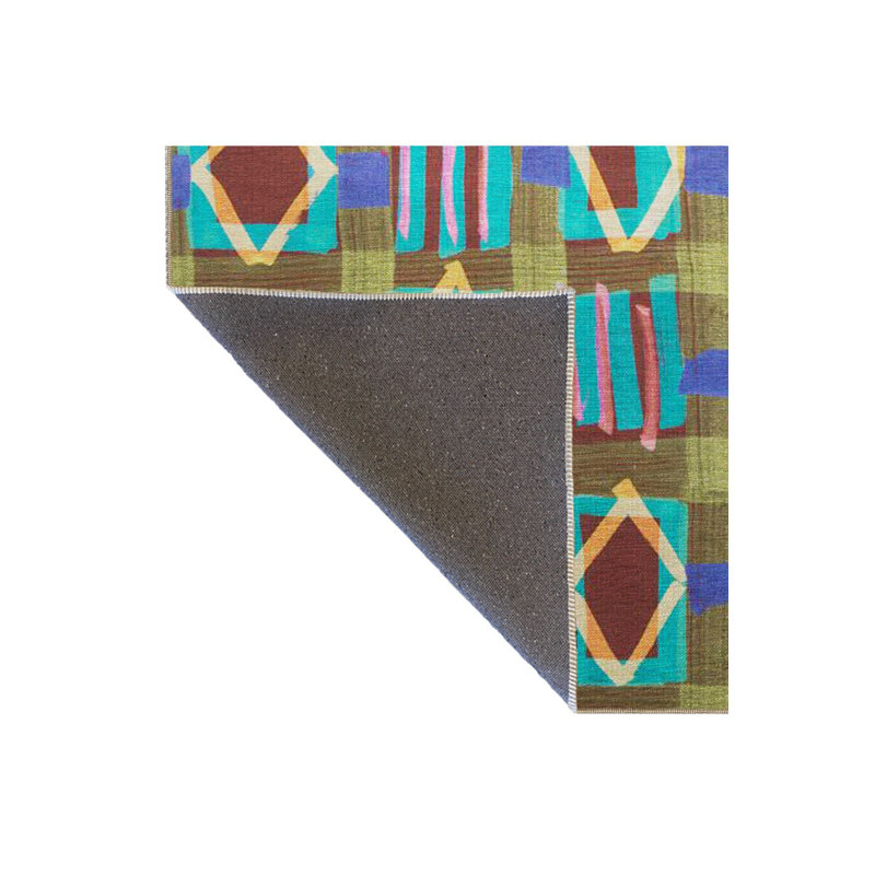 Tapis bleu lavable à motif de cubes tissés, Tapis de couloir 3 pi 3 po x 9 pi 10 po