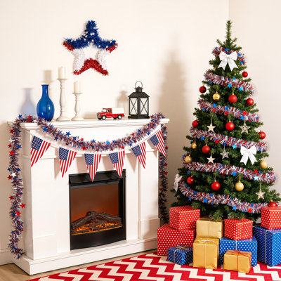 4Th Of July Garland 6Pack 9Ft Patriotic Tinsel Garland Red White Blue Garland Decoration, Independence Day Decorations For Home Porch Party Memorial Day Veterans Day Labor Day