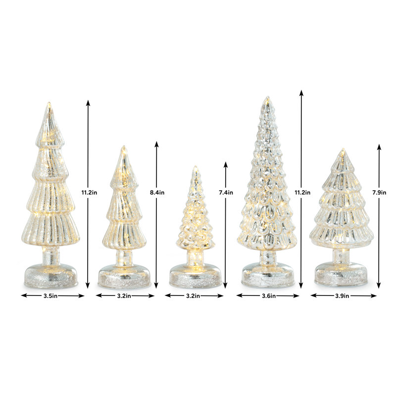 Ensemble de 5 sapins scintillants - Argent