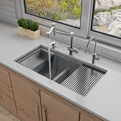 33.86'' L Double Bowl Granite Kitchen Sink