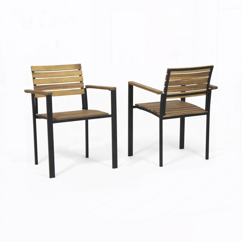 Patio Chair Wood and Metal Chair(Set of 2)