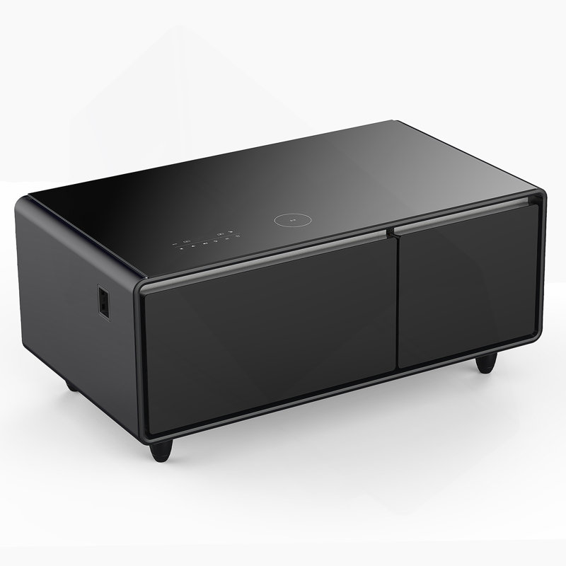 Smart Coffee Table With Built-In Fridge And Freezer Drawers, Bluetooth Speaker, Wireless Charging, Touch Control Panel, USB Interface, Outlet Protection, Atmosphere Light