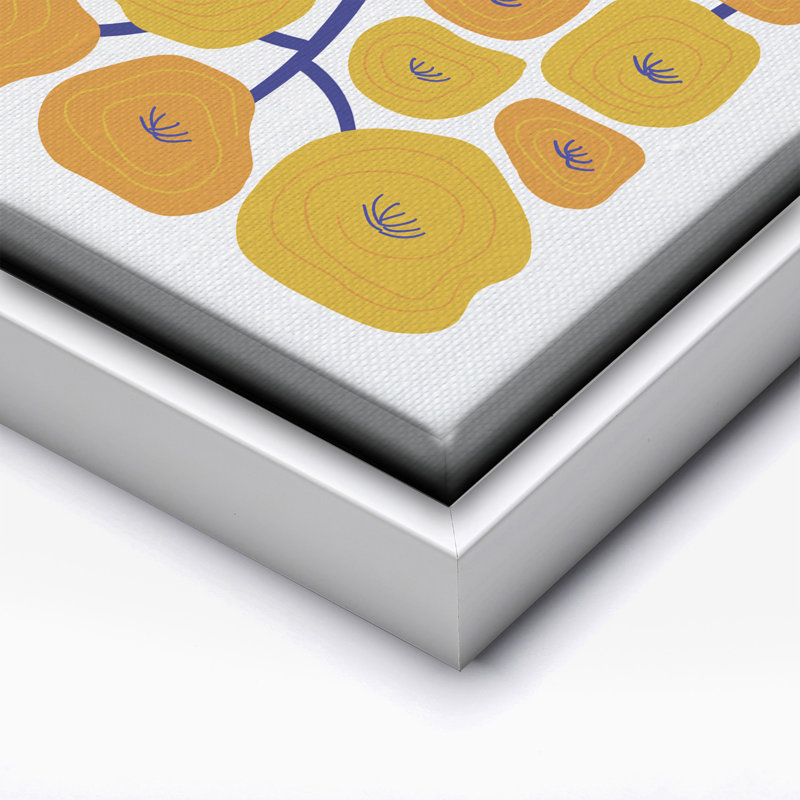 Abstrait floral jaune, Canevas, H 24 po x l 32 po, Encadrement blanc