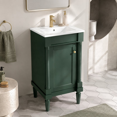 Meuble de salle de bain de style français avec rangement, lavabo en céramique, étagère réglable, charnières à fermeture en douceur, 45,7 cm (18 po)