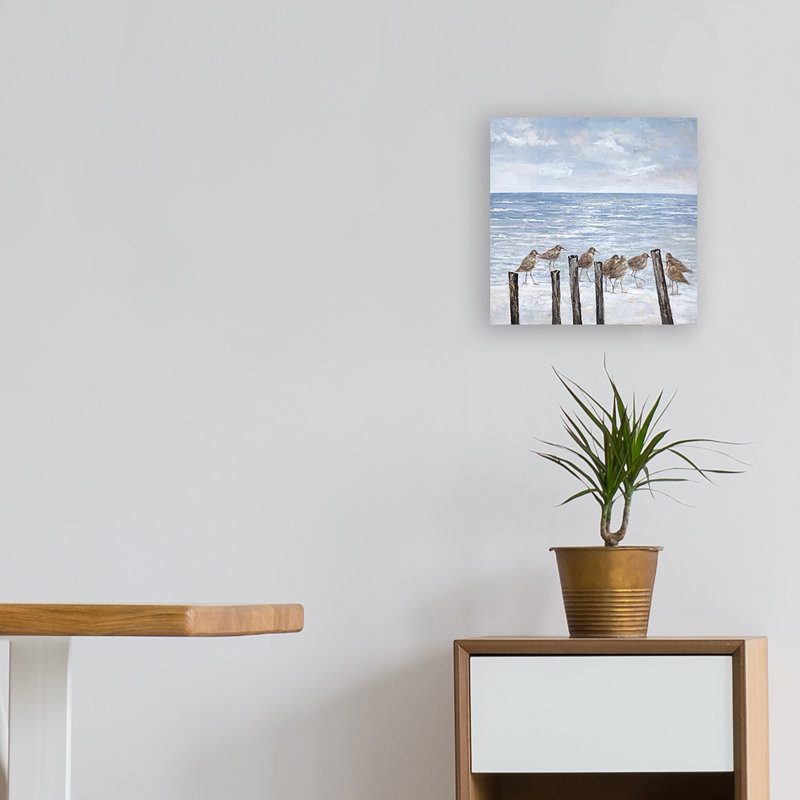 Oiseaux sur la plage - peinture sur toile tendue, H 12 po x l 12 po x P 1,5 po
