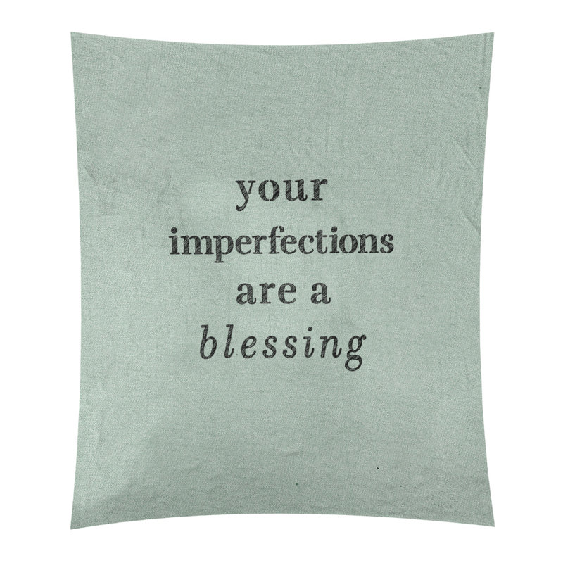 Tapisserie citation d’imperfections écrites en polyester, H 80 po x l 68 po, Vert / noir