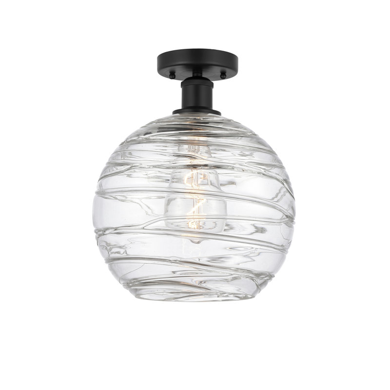 Glass Semi Flush Mount, Matte Black, 11.75" H x 10" W x 10" D