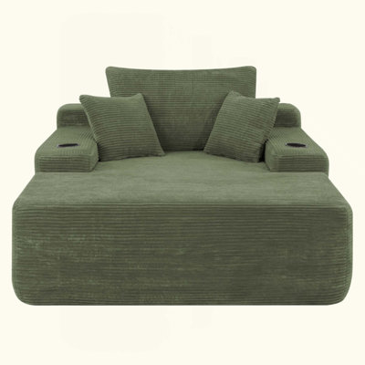 NOUVEAU Chaise longue convertible en velours côtelé avec accoudoirs larges et coussins décoratifs, canapé-lit douillet et désossé, avec porte-gobelet, pour le salon, la chambre à coucher, aucun assemblage requis