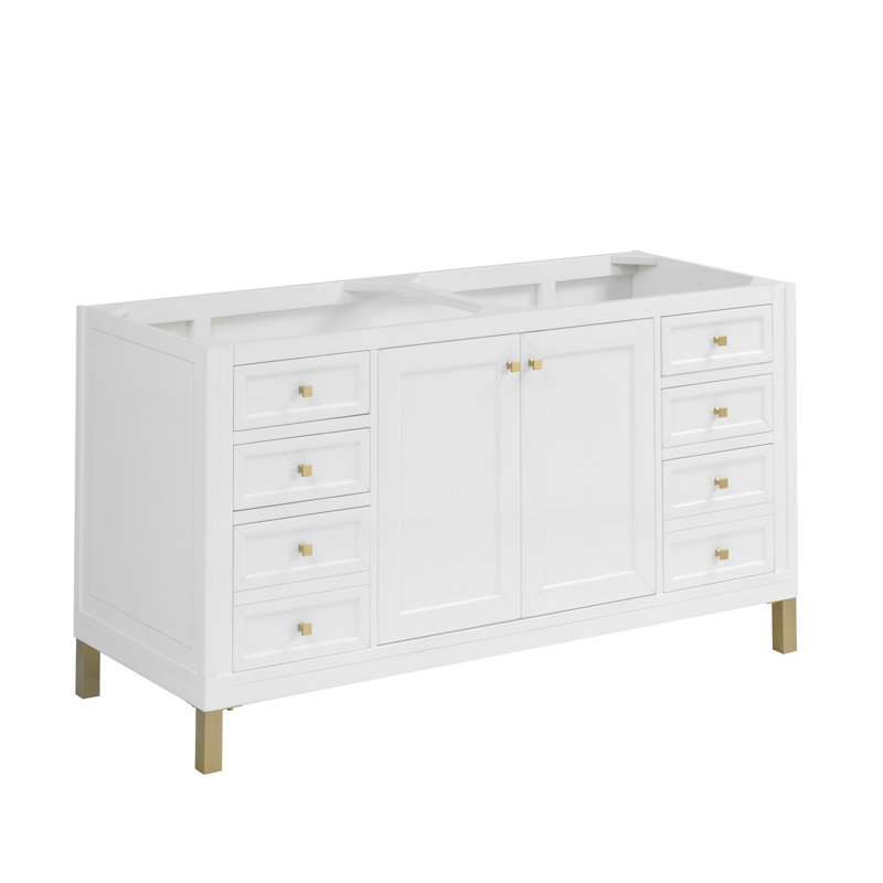 Chicago 60" Double Bathroom Vanity Set, Glossy White, 8" Widespread, Siberian