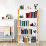 5-Tier Modern Warm White Wooden Open Bookcase Display Bookshelf