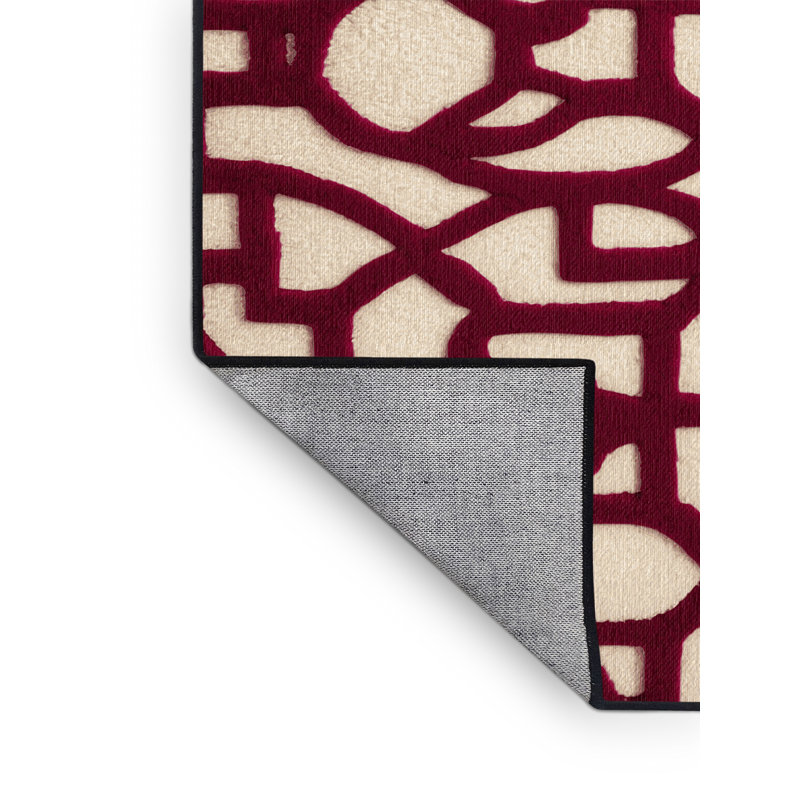 Tapis rouge en treillis lavable à la machine, Rond 3 pi