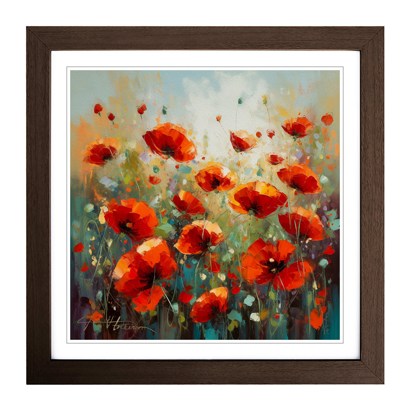 Poppy Field Floral - Framed Print, Walnut