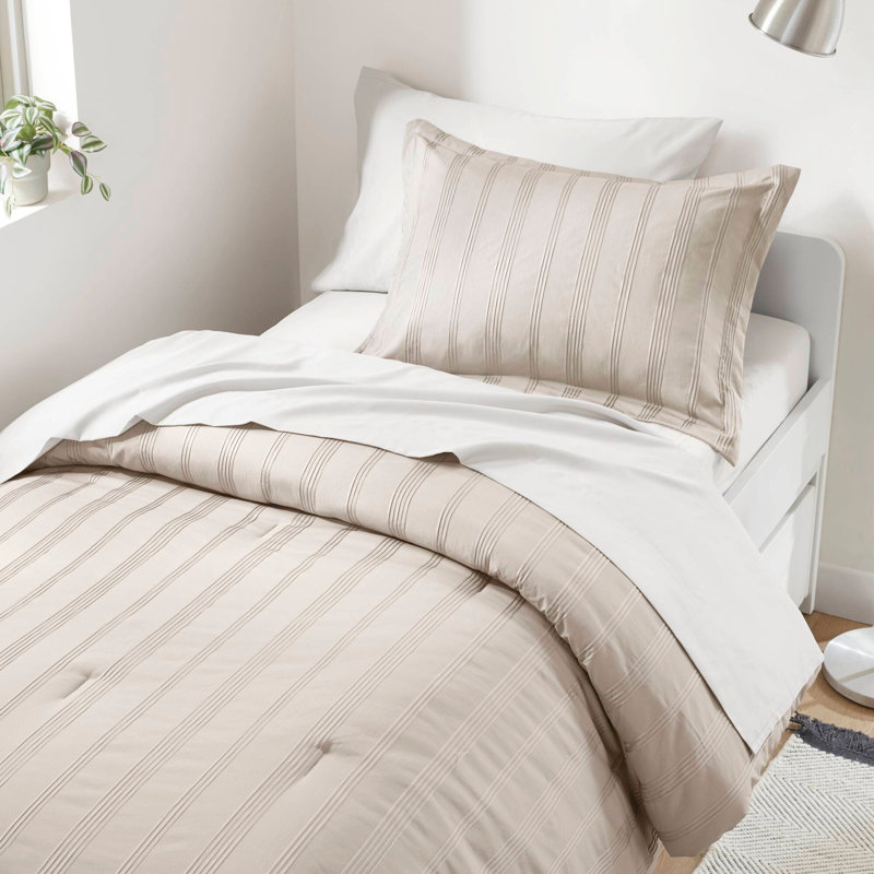 Ensemble d'édredon tissé à rayures, Neutre, Édredon simple + 4 pièces supplémentaires