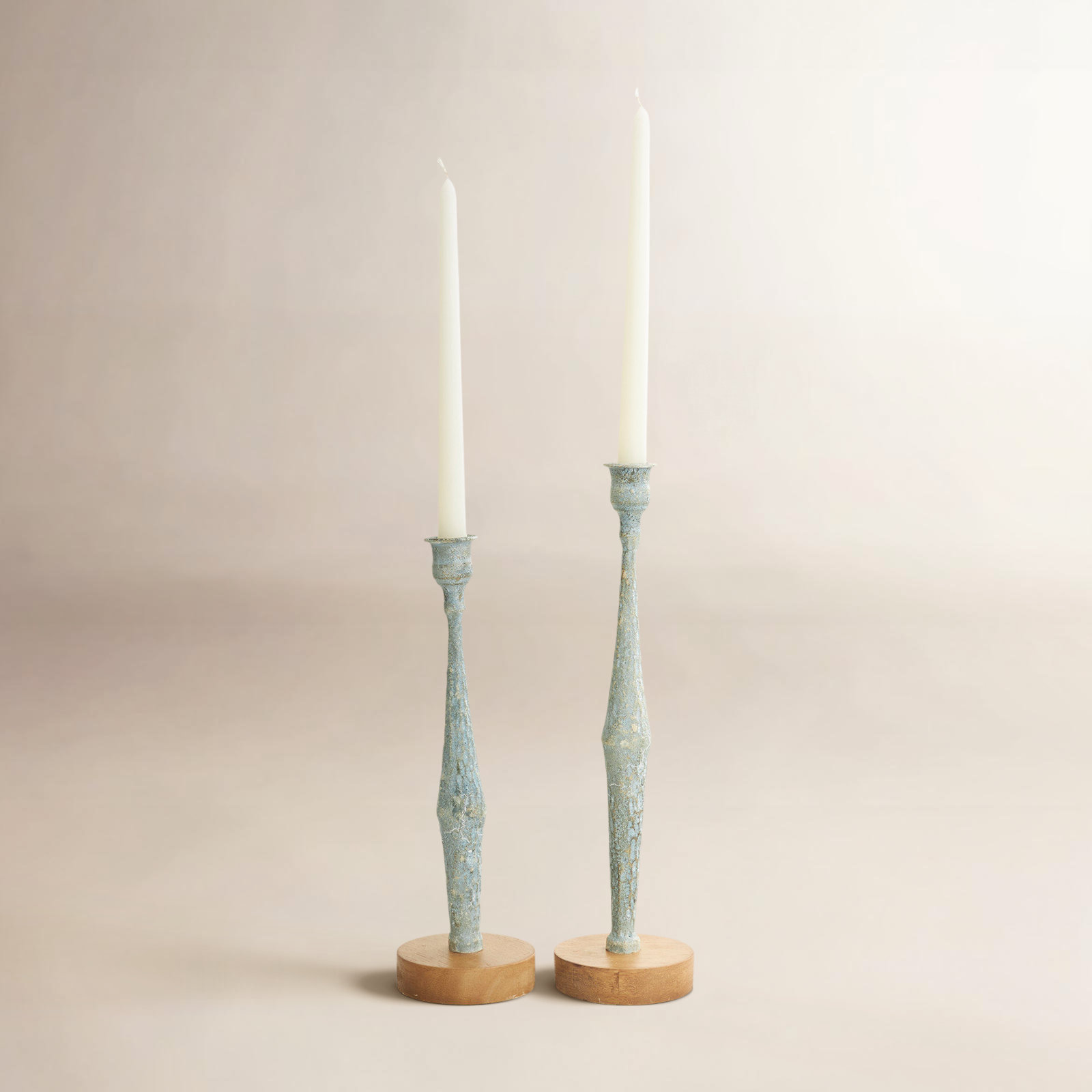 Alia 2 Piece Aluminum Tabletop Candlestick Set, Light Blue