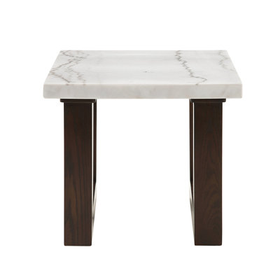 Table de bout en marbre naturel blanc moderne avec finition, rectangulaire, table de chevet double stable pour la maison, plateau de table rectangulaire, salon de soutien en forme de U