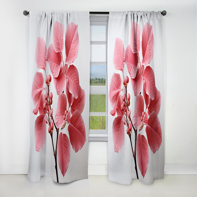 Rideau à feuilles roses - Rideau à motif floral - 1 panneau, L 52 po x L 63 po