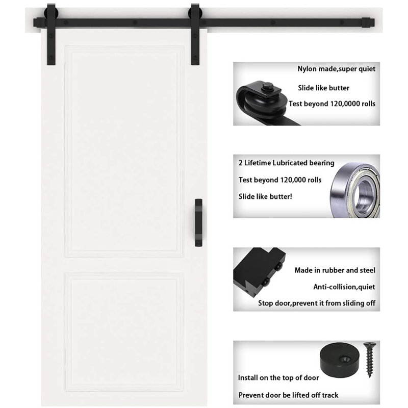 Matte Black Steel Sliding Single Barn Door Hardware Kit