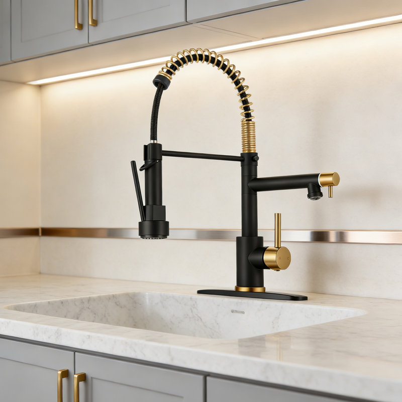 Robinet de cuisine avec douchette rétractable, robinets de cuisine à poignée simple, robinet d'évier de cuisine à 2 becs