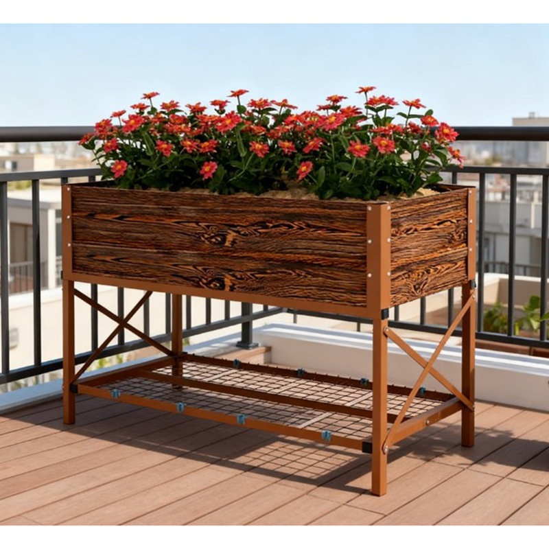 Gardening Bed,Metal Planter Box,Galvanized Raised Garden Bed,with Legs,Storage Shelf and Bed Liner, Dark Brown