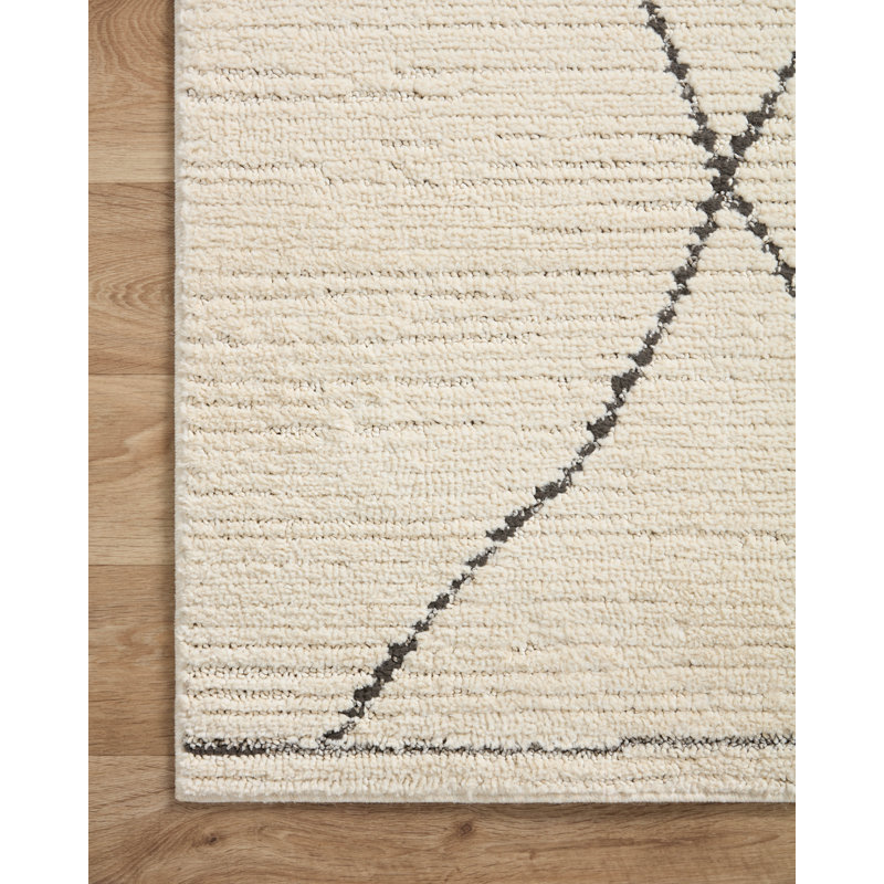 Kismet Geometric Machine Made Power Loom Polyester Area Rug in Ivory/Charcoal, Runner 2'7" x 10'