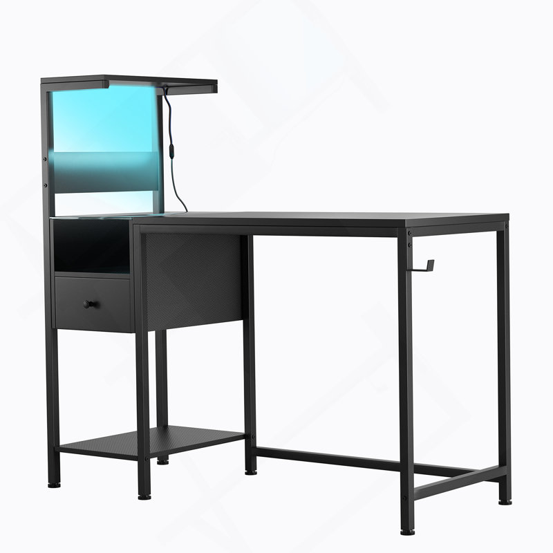 Computer Desk with Power Outlet & Storage Shelves, Study Table with USB Ports Charging Station