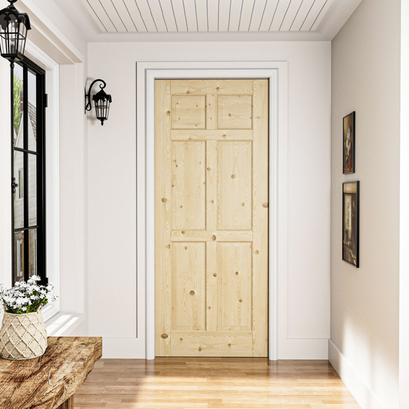 Porte standard à 6 panneaux de porte en bois massif de pin standard, 30 po x 80 po