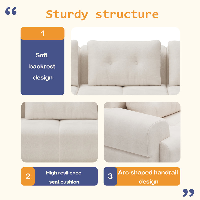 Modular Sectional Sofa Couch With Chaise, Full-Foam Structure, Blanc beige