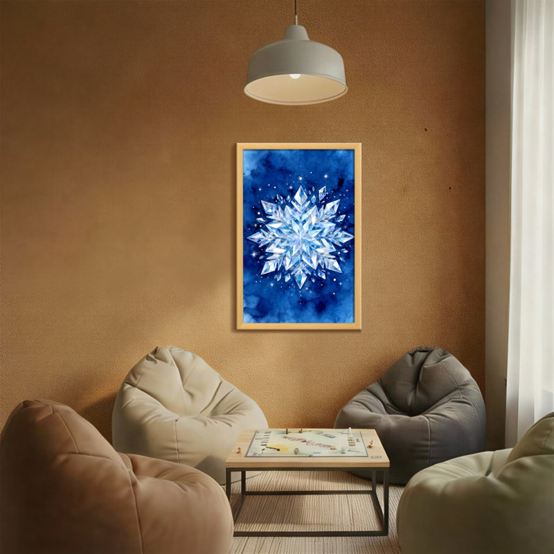 Flocon de neige de Noël en cristal sur fond bleu avec des étoiles, H 18 po x l 12 po