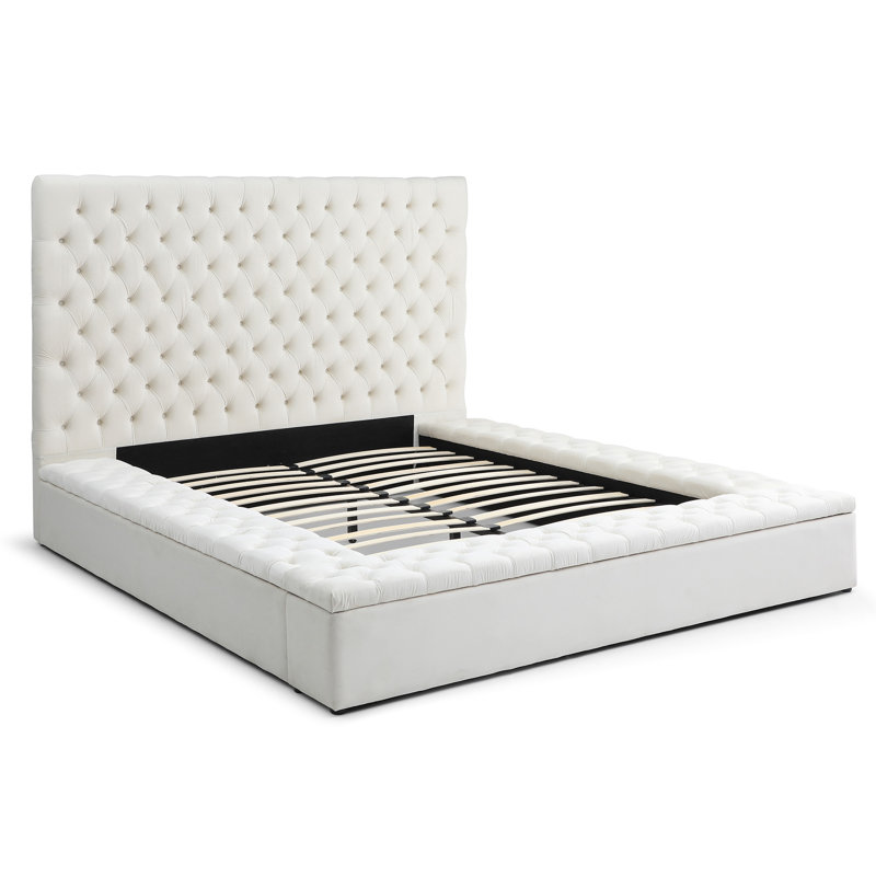 Upholstered Platform Storage Bed, Cream, King