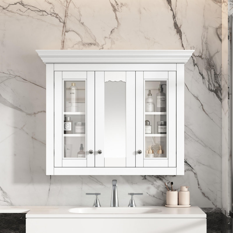 Armoire à pharmacie de 35 po avec miroir, 5 tablettes fermées et réglables 