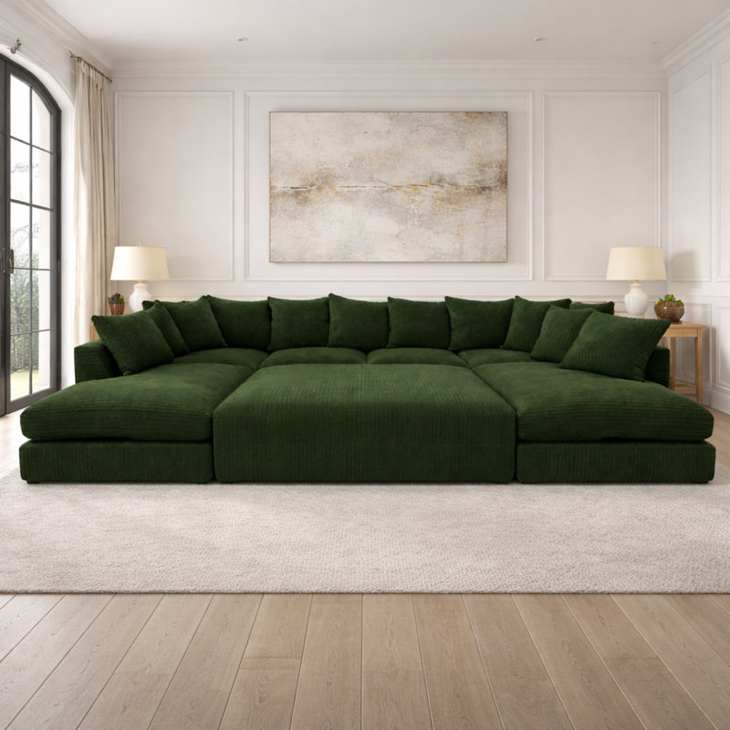 7 Seater Corduroy Sofa Bed, Forest Green