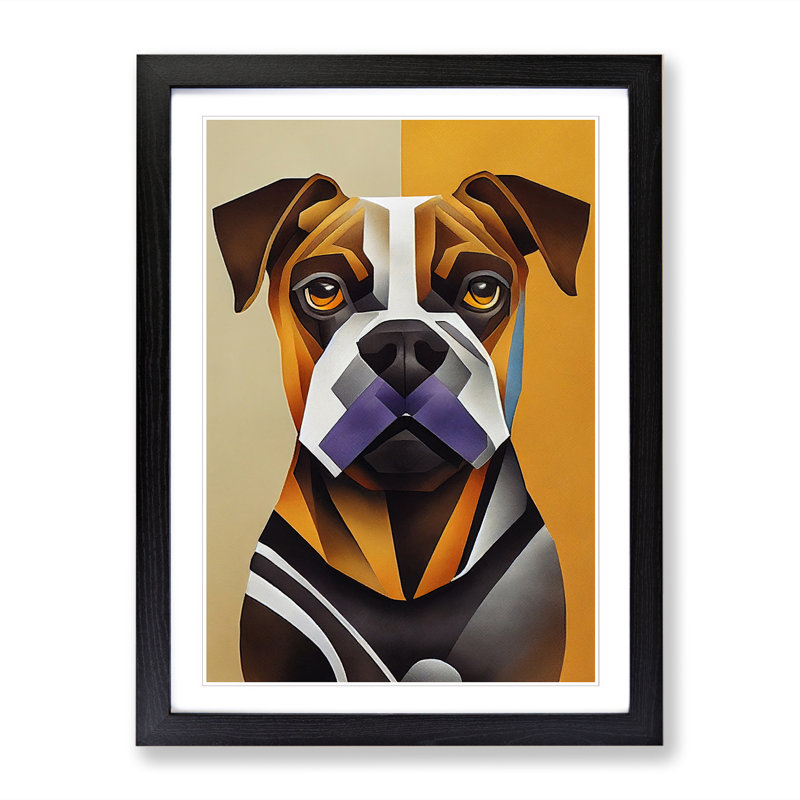 Boxer Dog Cubism - Single Picture Frame Print, 46cm H x 34cm W x 2cm D, Walnut Framed