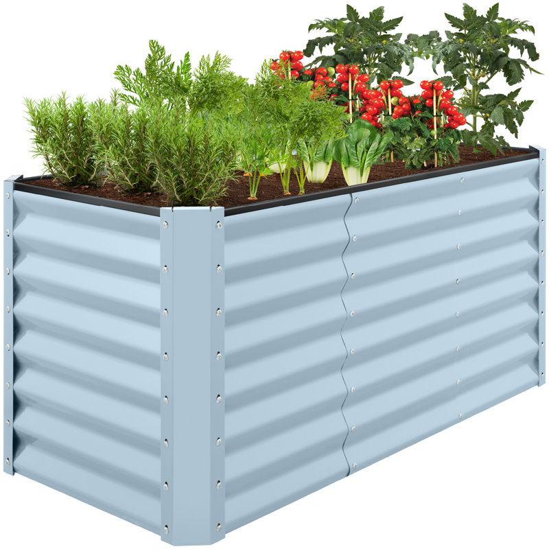  4X2x2ft Outdoor Metal Raised Garden Bed For Vegetables Flowers Herbs - Mist Blue, Sky Blue, 24" H x 48" W x 24" D
