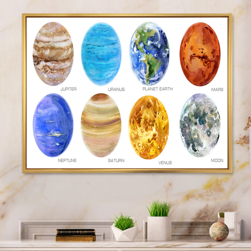 " Solar System Planets Artwork ", 30" H x 40" W x 1.5" D, Gold Floater Framed